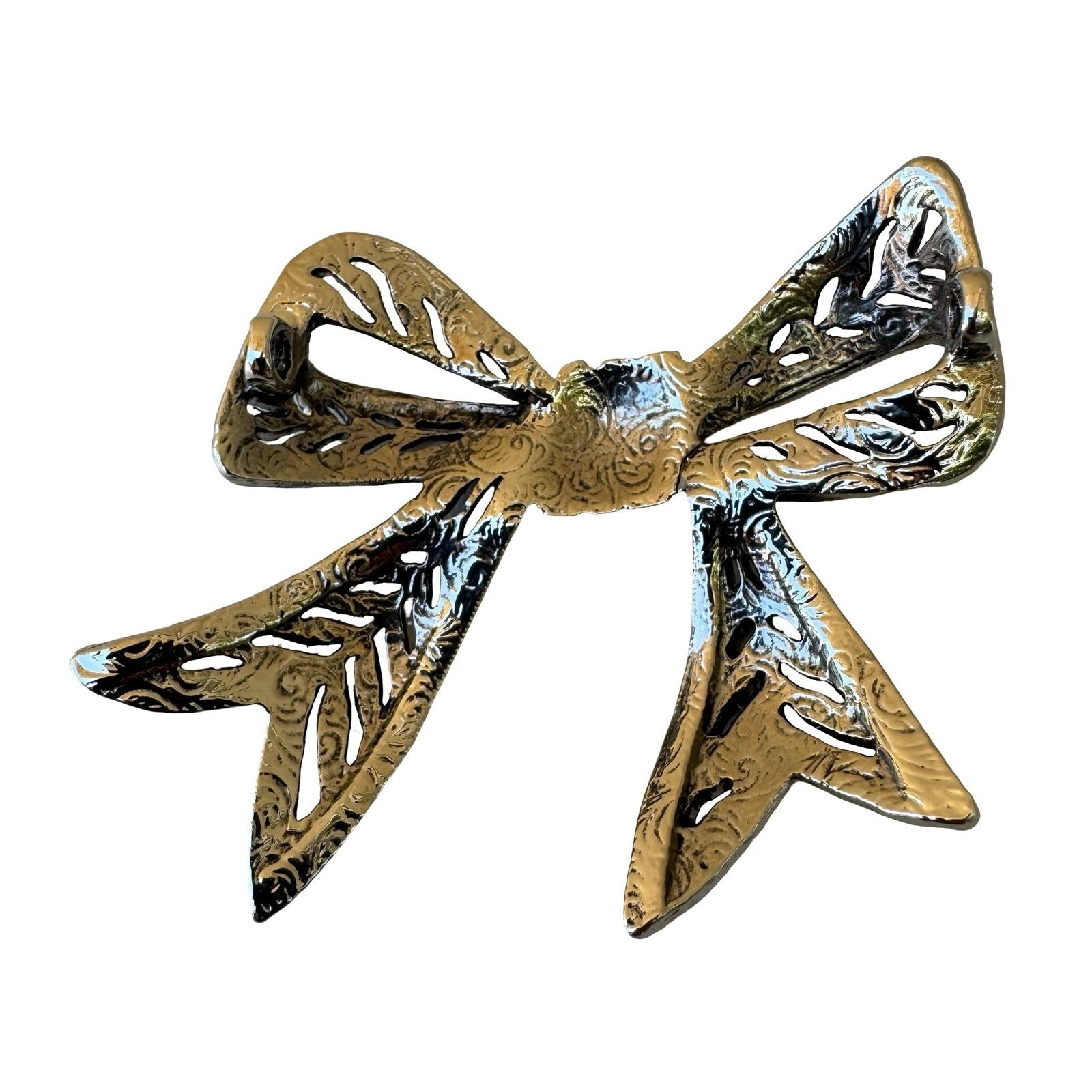 Vintage Silver Tone Coquette Regency Filigree Bow Brooch Pin Marcasite Style