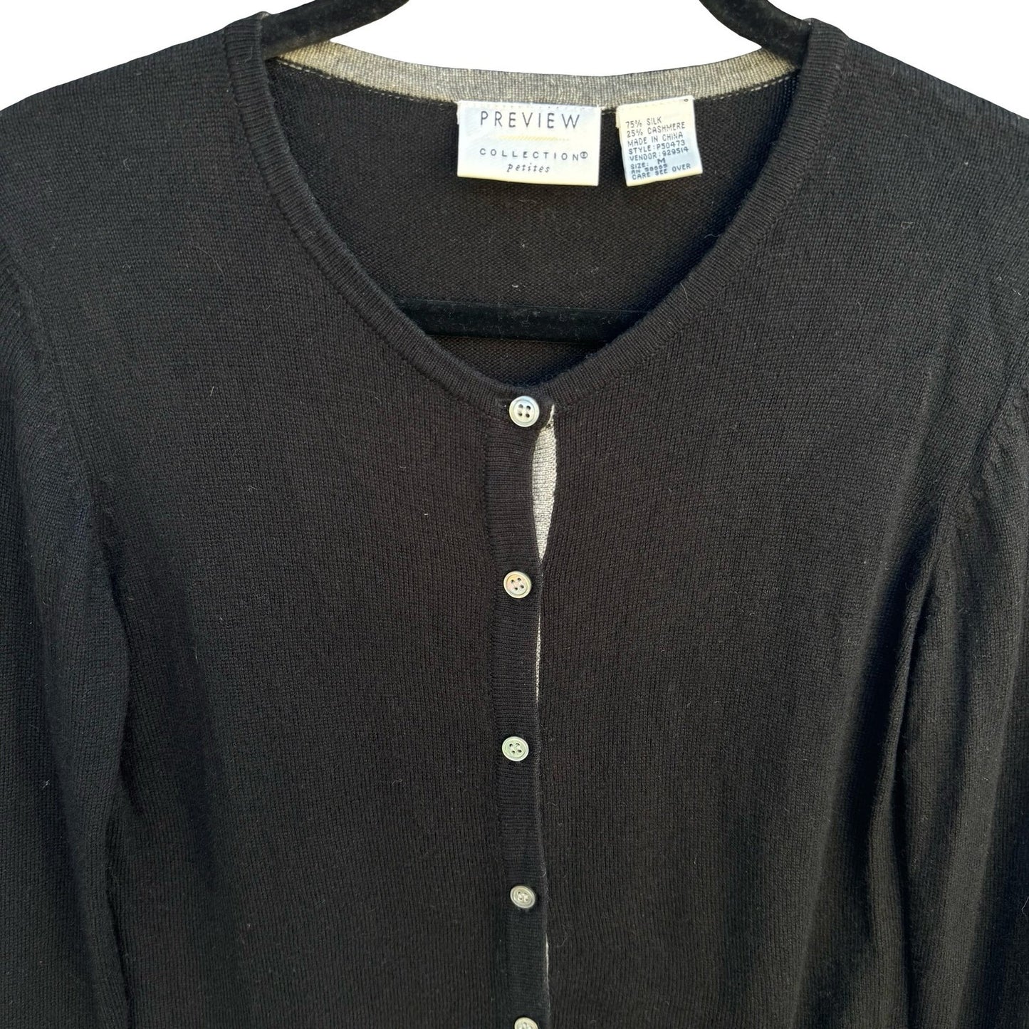 Preview Collection Petites Black Silk Cashmere Blend Button Front Cardigan M