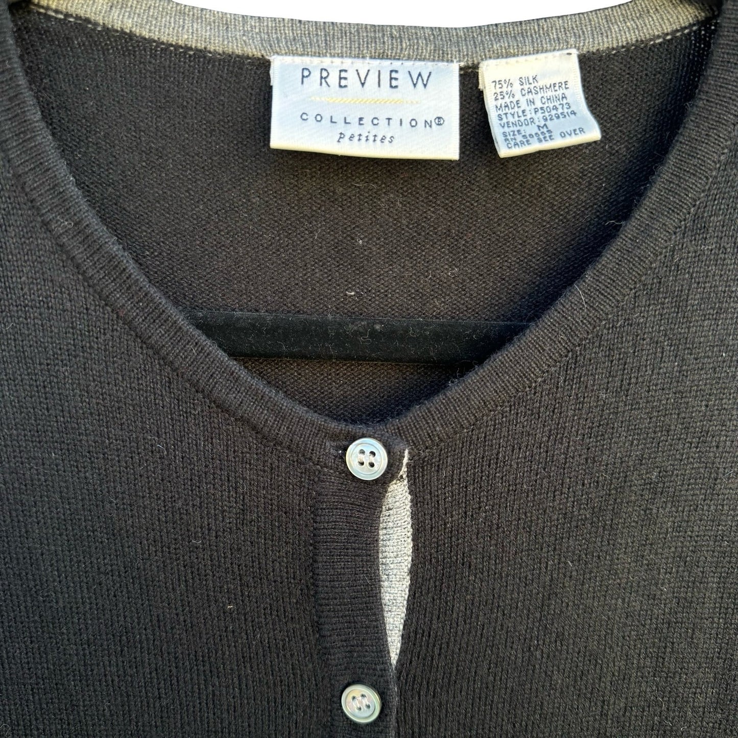 Preview Collection Petites Black Silk Cashmere Blend Button Front Cardigan M