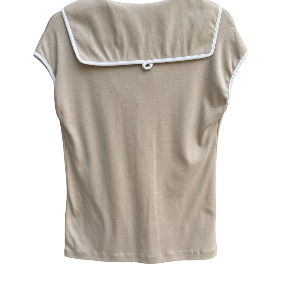 Catalina Vintage 60s 70s Womens Tan Sailor Collar Sleeveless Nautical Shirt L