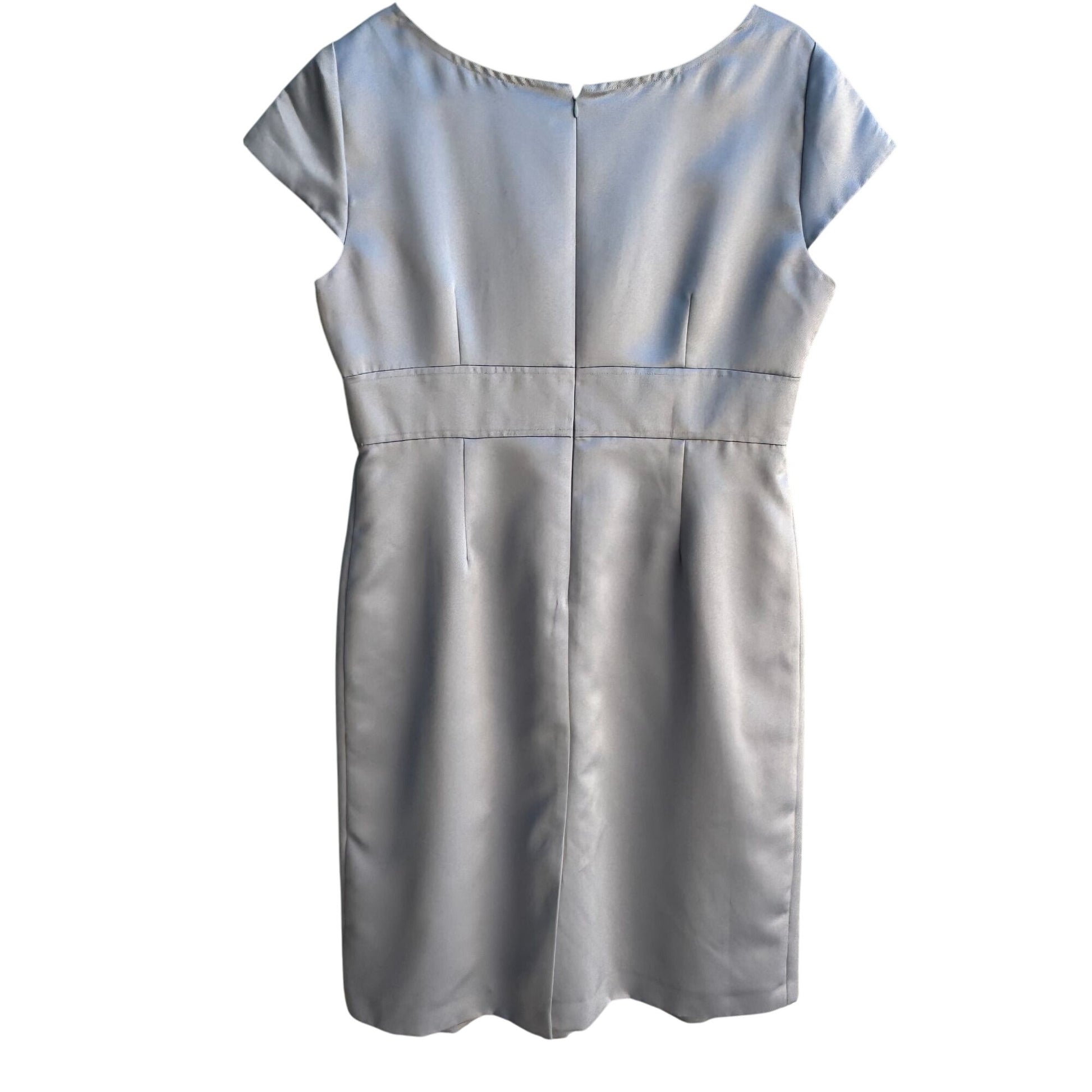 Tahari Arthur S. Levine Gray Satin Bow Detail Cap Sleeve Pleat Front Dress 14