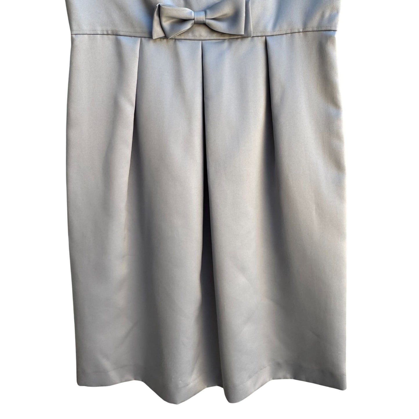 Tahari Arthur S. Levine Gray Satin Bow Detail Cap Sleeve Pleat Front Dress 14