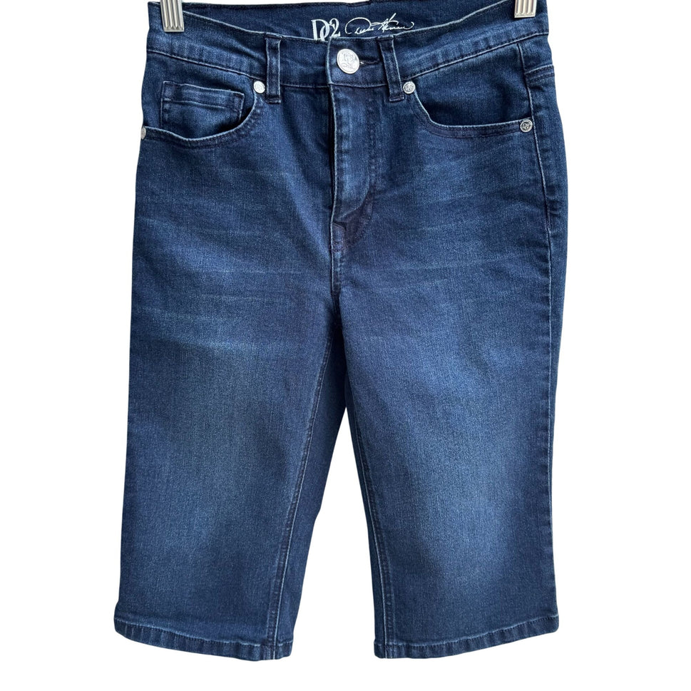 DG2 Diane Gilman Womens Blue Stretch Denim Preppy Summer Casual Bermuda Shorts 2