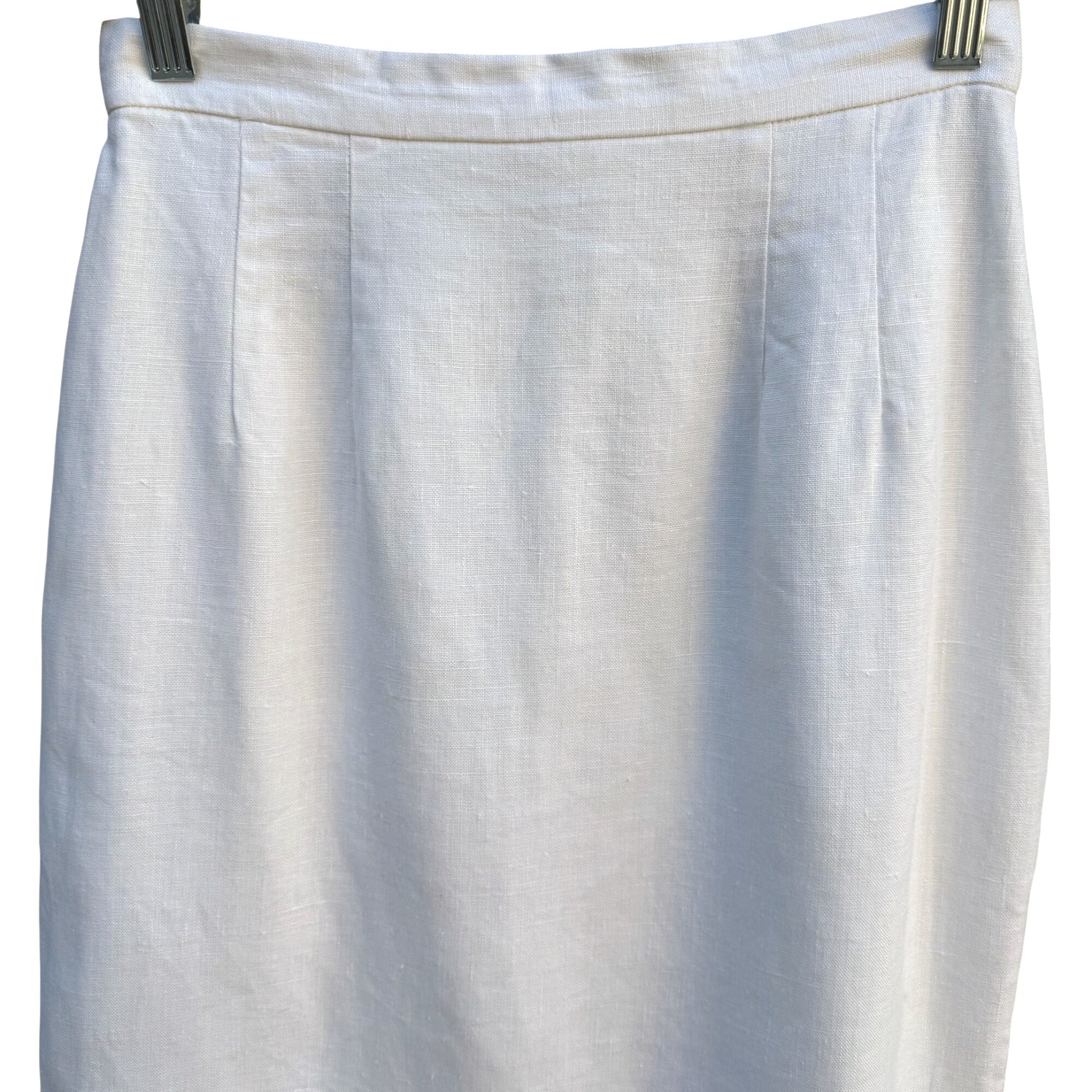 Scaasi Vintage 80s Womens White Linen Pencil Skirt Size 4 Back Slit Full Lining