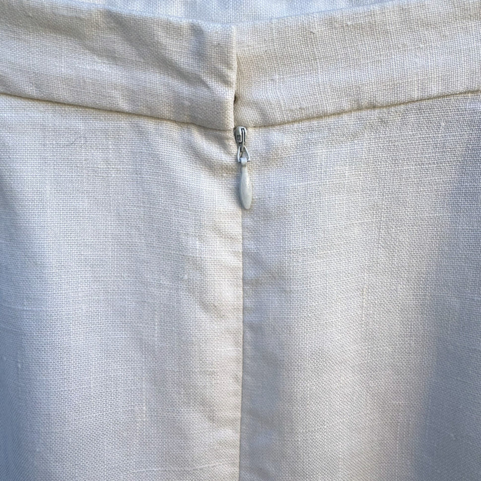 Scaasi Vintage 80s Womens White Linen Pencil Skirt Size 4 Back Slit Full Lining