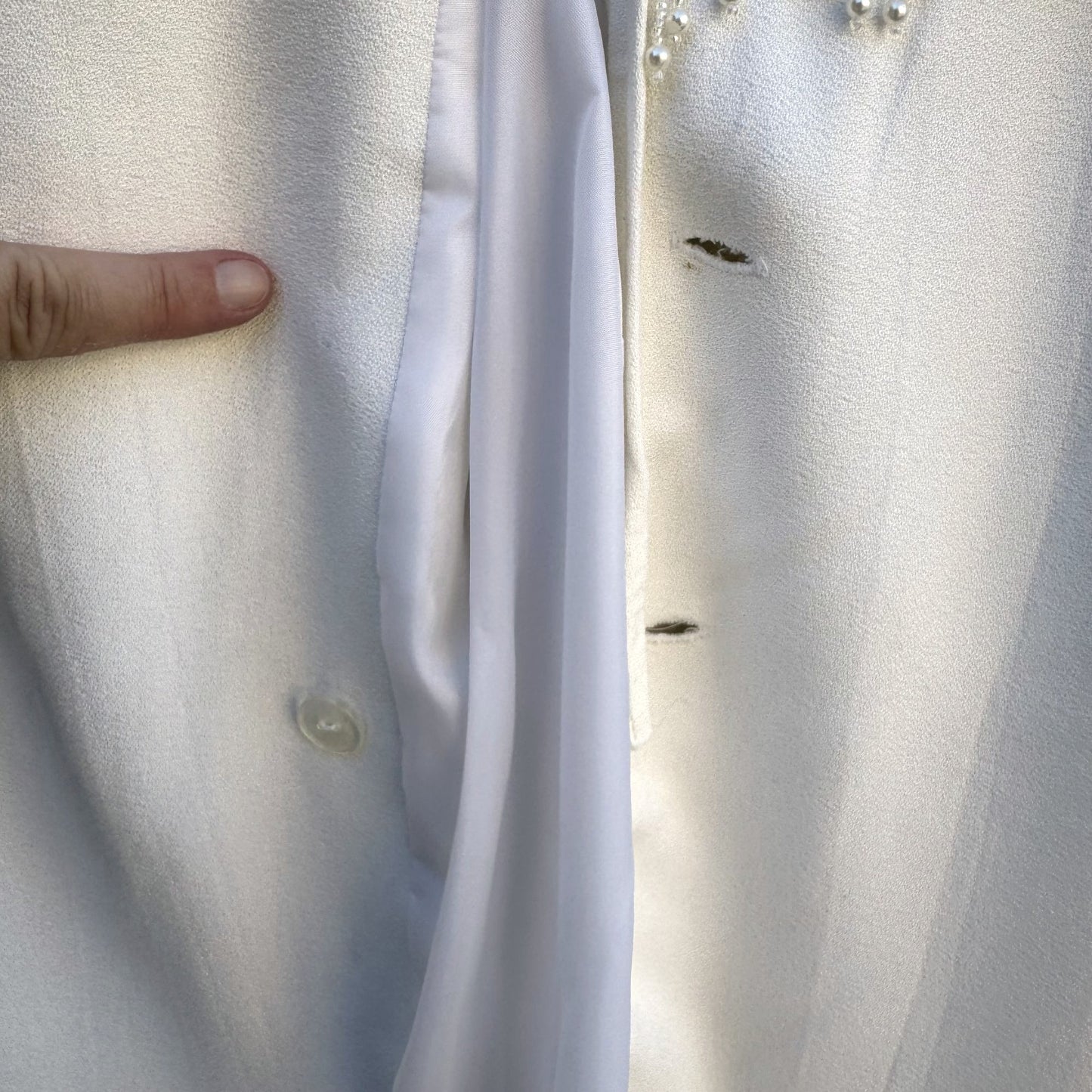 CDC Evening Vintage White Dress Floral Beaded Fringe Long Sleeve Elegant RetroM