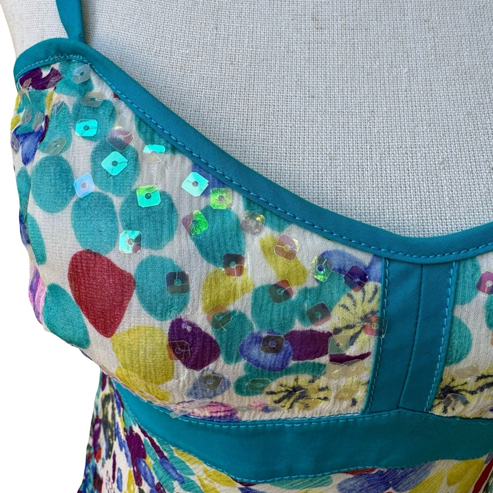 BGN Vintage Y2K Silk Abstract Polka Dot Sequin Fairy Empire Waist Cami Top S