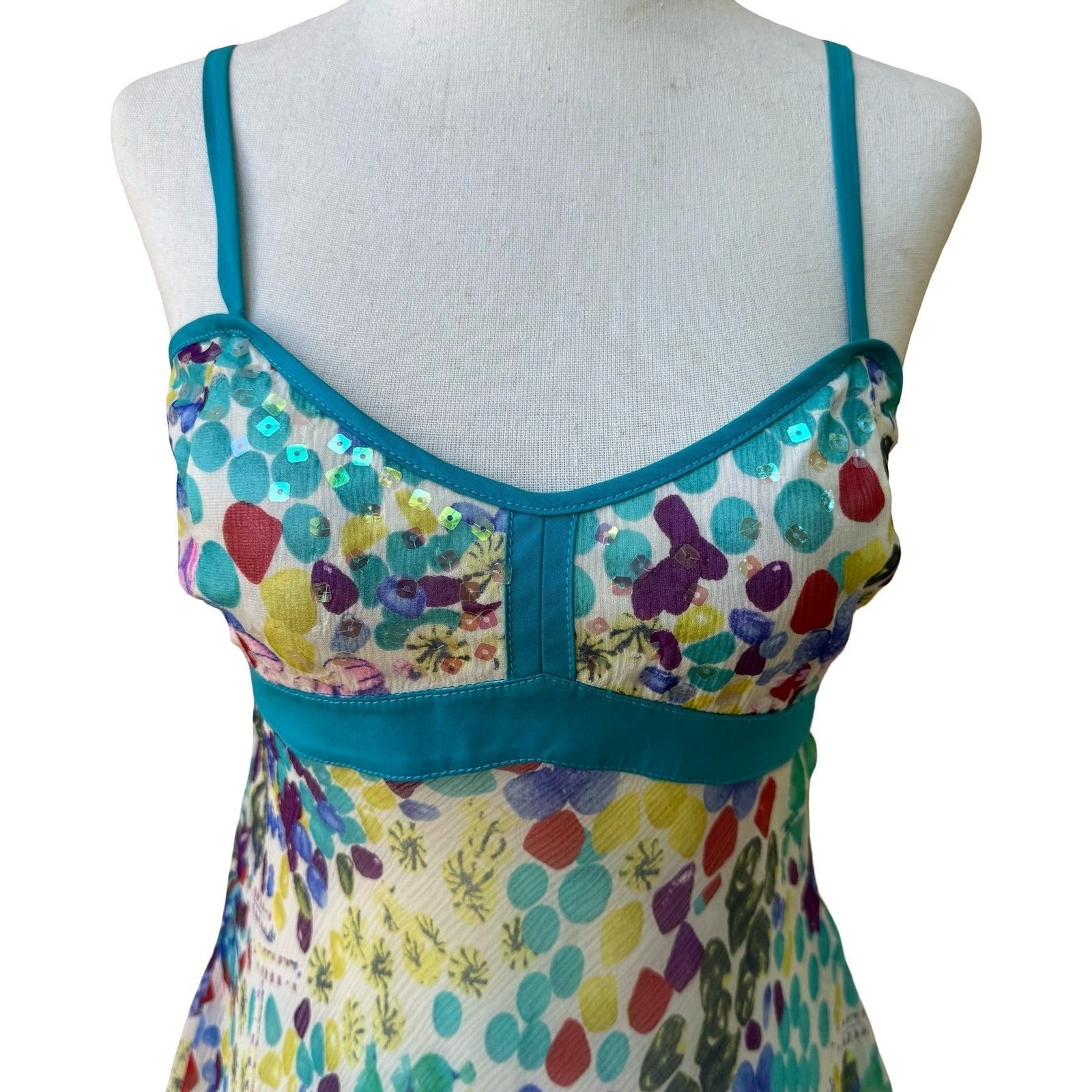 BGN Vintage Y2K Silk Abstract Polka Dot Sequin Fairy Empire Waist Cami Top S