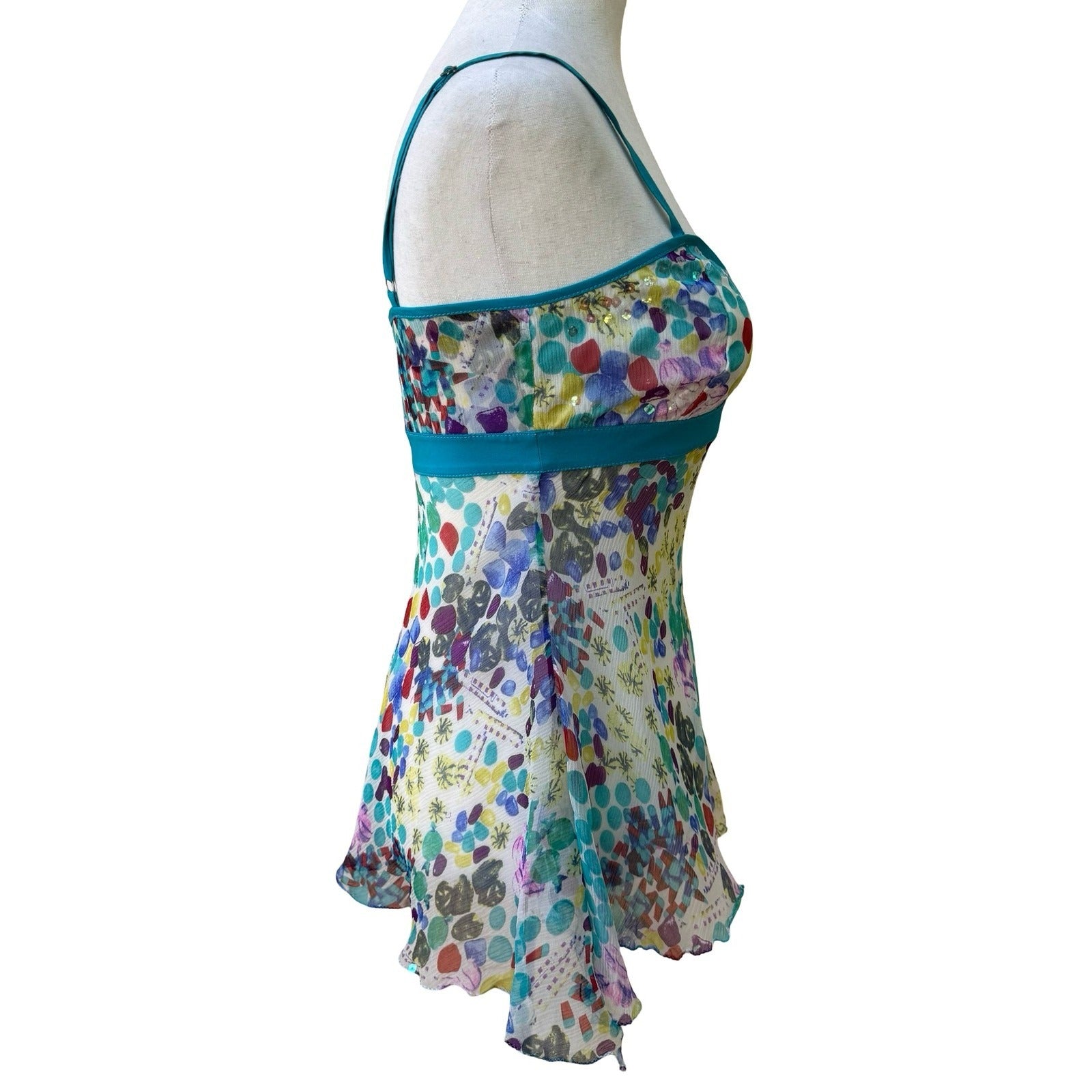 BGN Vintage Y2K Silk Abstract Polka Dot Sequin Fairy Empire Waist Cami Top S
