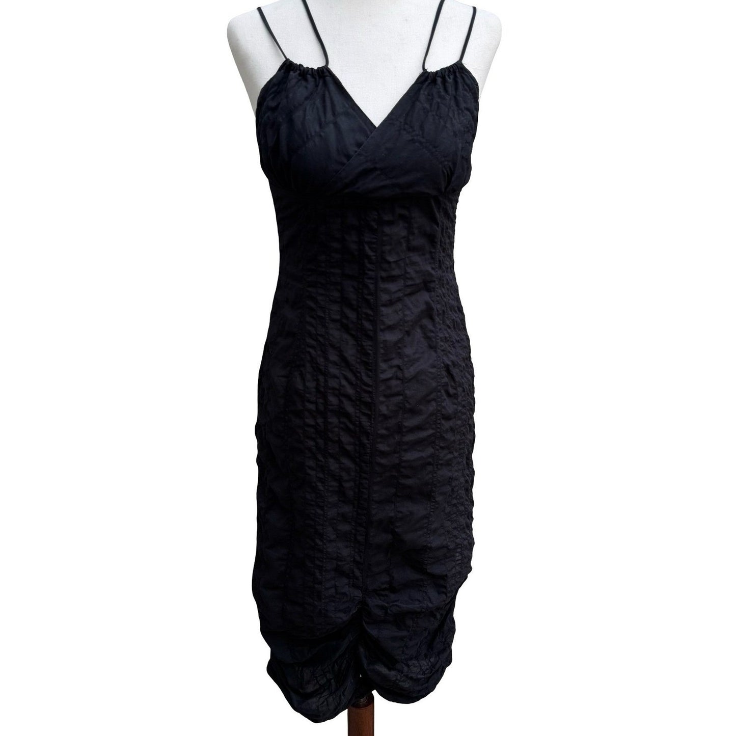 Whimsigoth Crinkled Quilted Witchy Steampunk Bubble Hem Midi Dress Avant Garde S