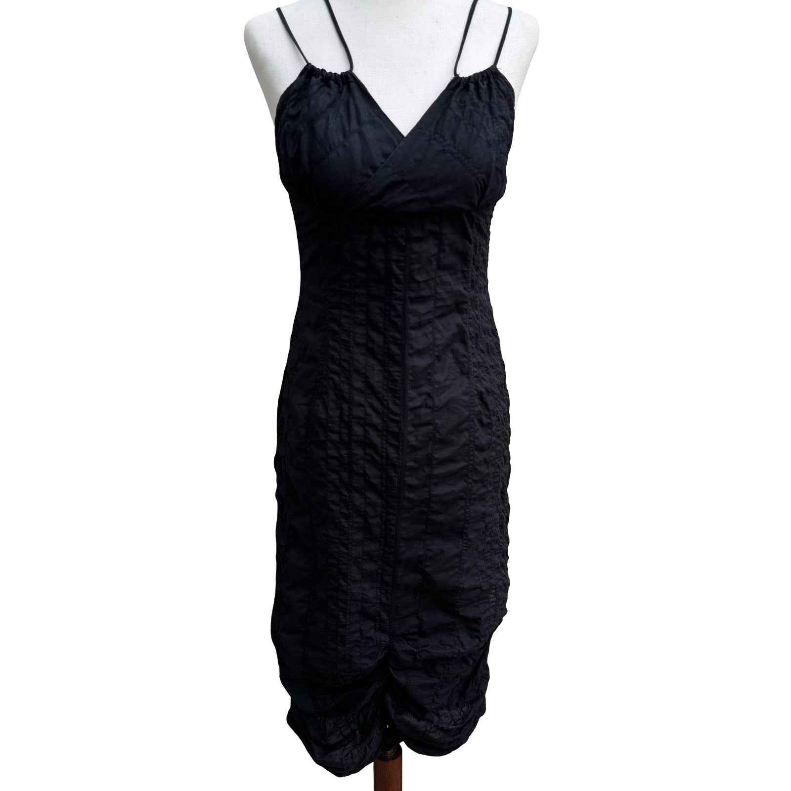 Whimsigoth Crinkled Quilted Witchy Steampunk Bubble Hem Midi Dress Avant Garde S
