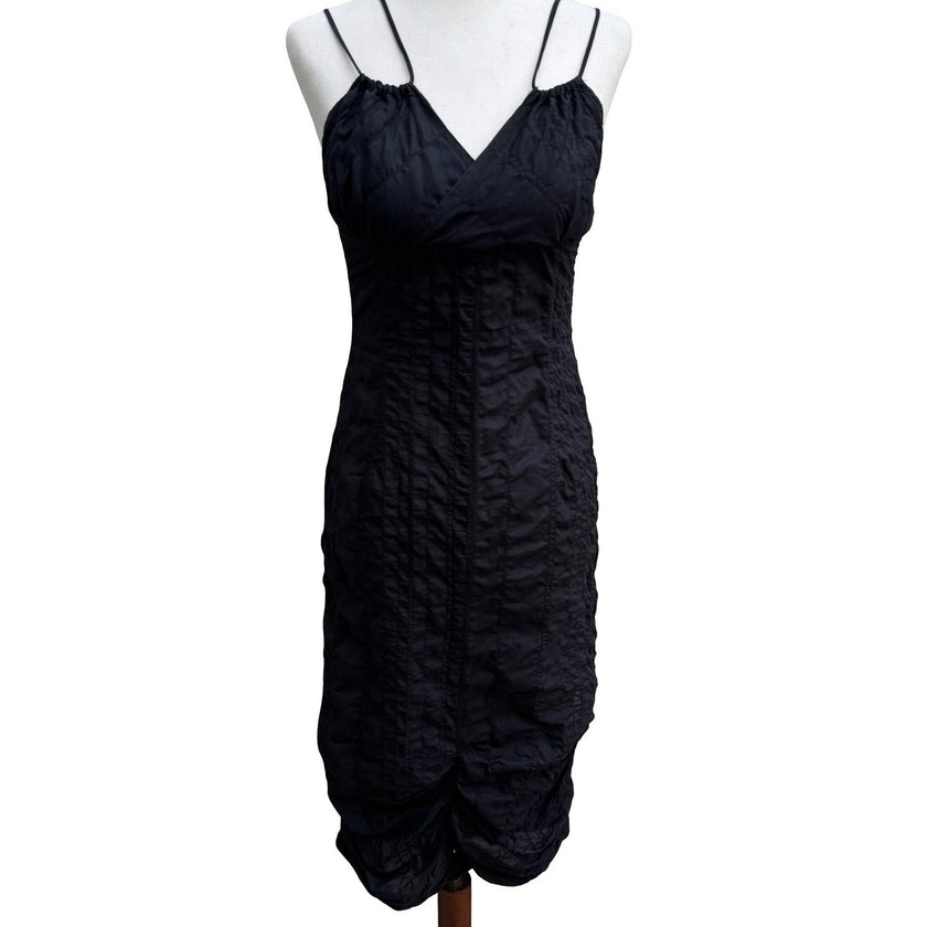 Whimsigoth Crinkled Quilted Witchy Steampunk Bubble Hem Midi Dress Avant Garde S