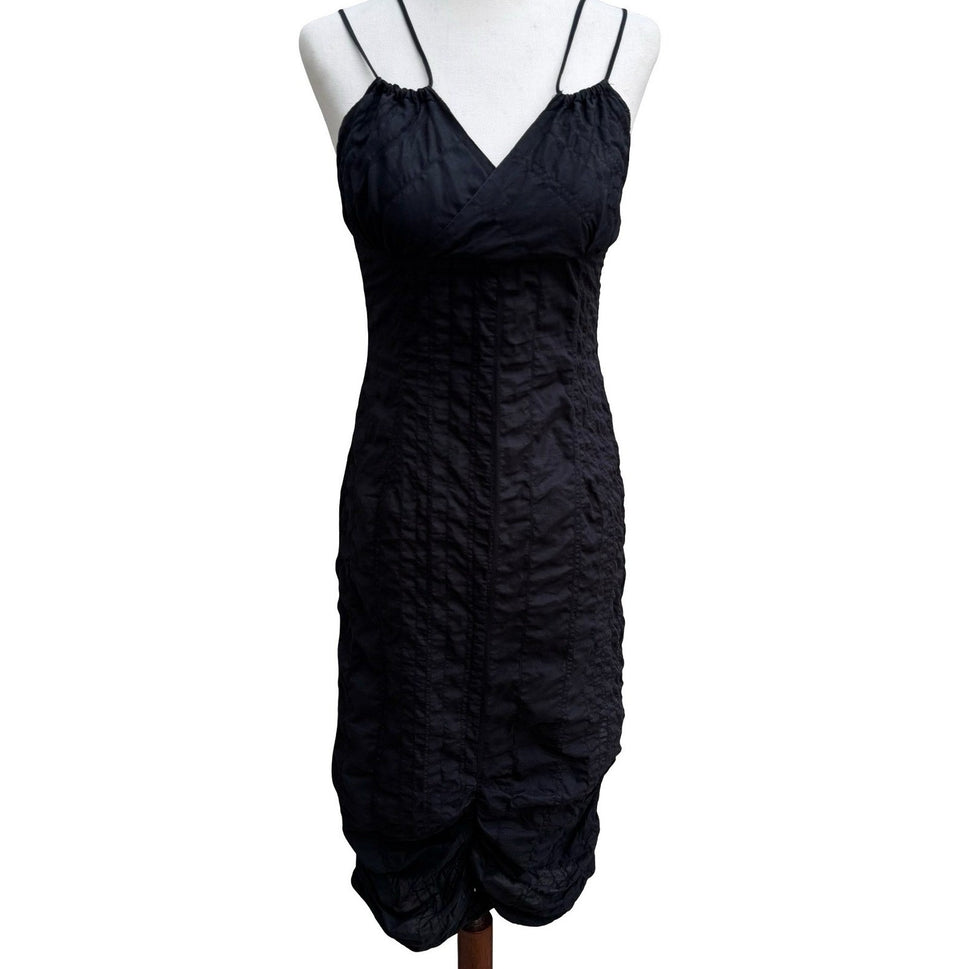 Whimsigoth Crinkled Quilted Witchy Steampunk Bubble Hem Midi Dress Avant Garde S