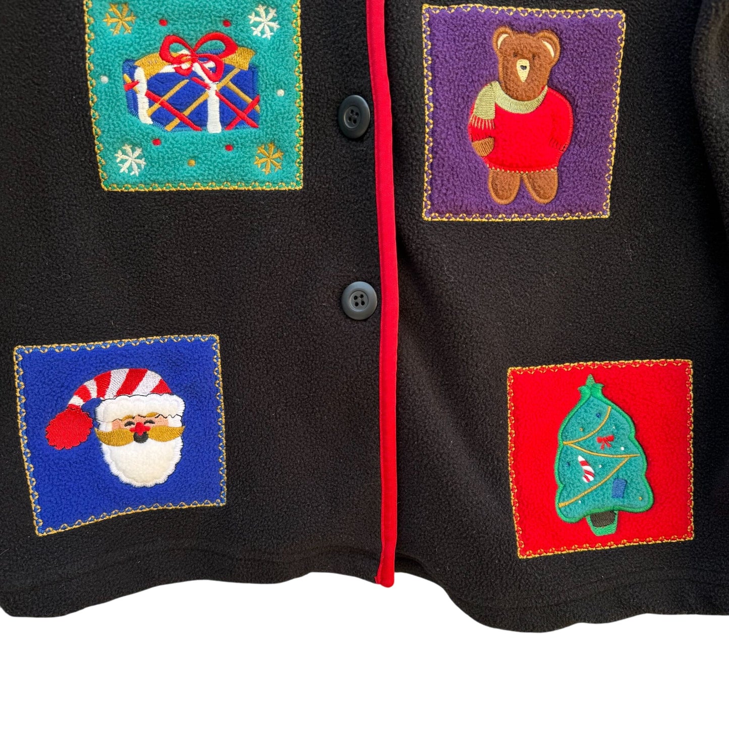 Classic Elements Holiday Fleece Festive Appliques Red Trim Embroidered Jacket M