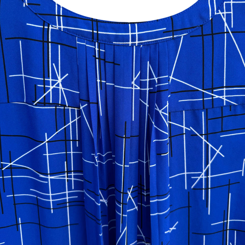 NYDJ Womens Blue Geometric Print Long Sleeve Pleated Back Preppy Tunic Blouse M