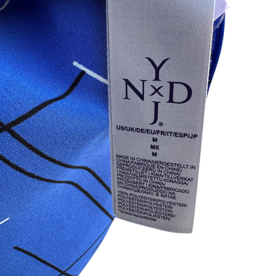 NYDJ Womens Blue Geometric Print Long Sleeve Pleated Back Preppy Tunic Blouse M