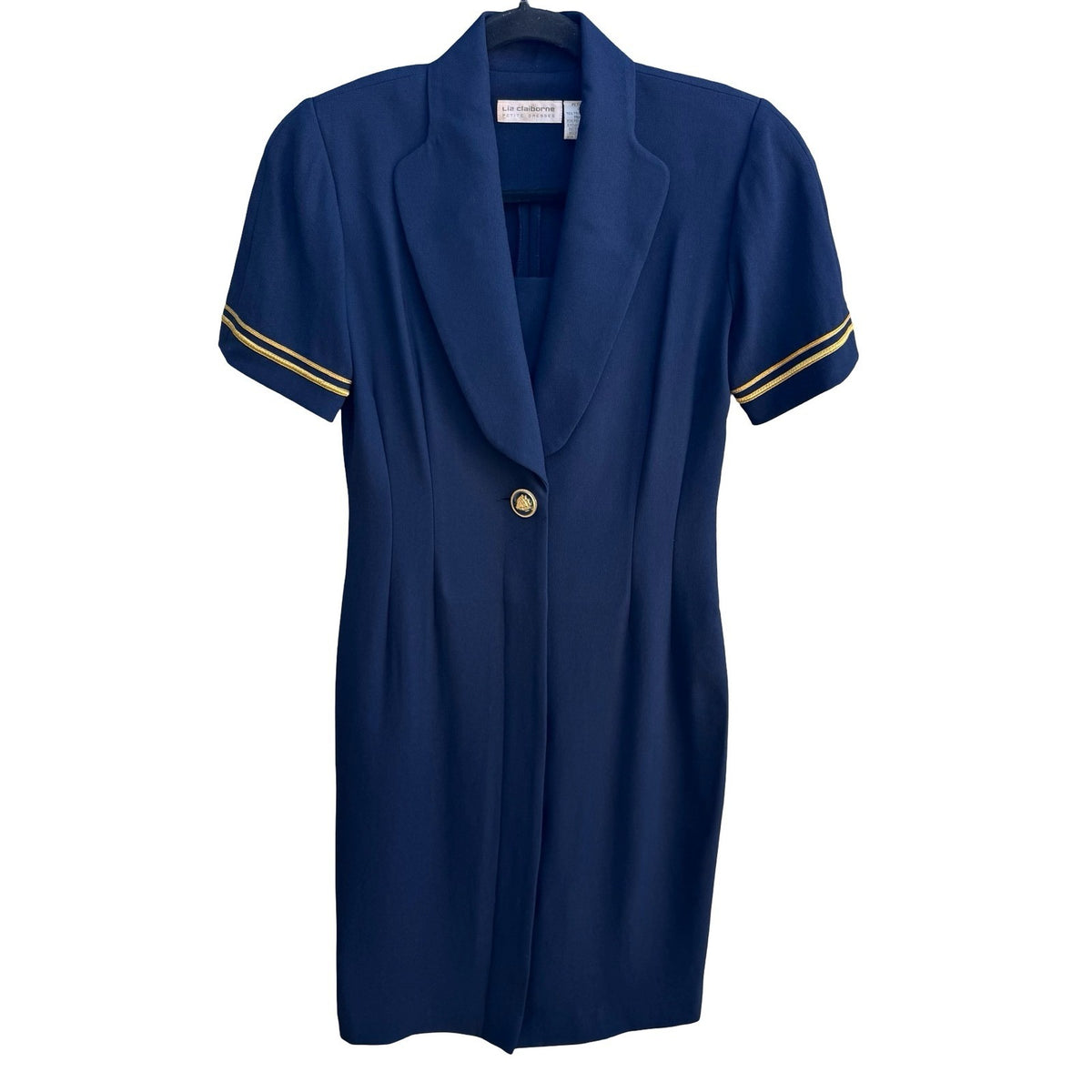 Liz Claiborne Vintage 90s Nautical Preppy Tailored Gold Trim Blazer Dress Navy 4