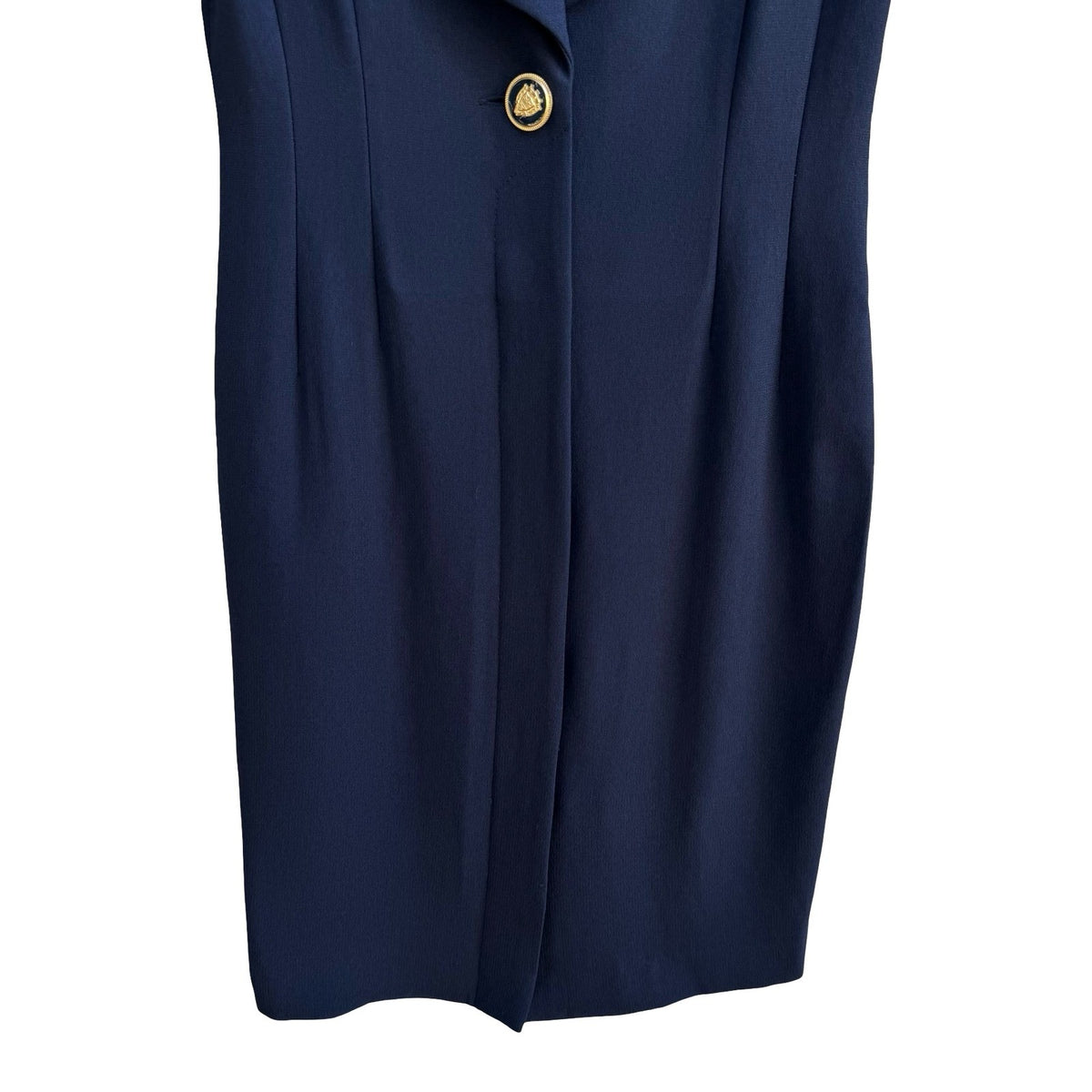 Liz Claiborne Vintage 90s Nautical Preppy Tailored Gold Trim Blazer Dress Navy 4