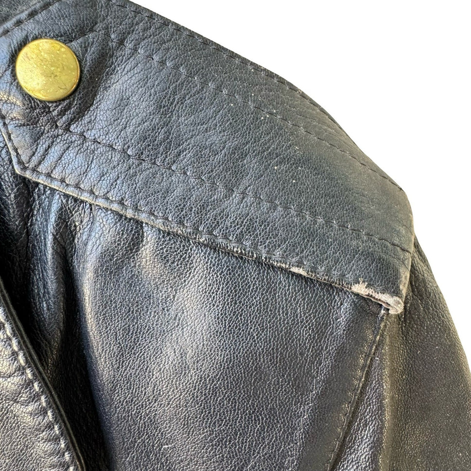 Marc Laurent Vintage 80s Belted Rocker Grunge Biker Moto Leather Jacket Black M