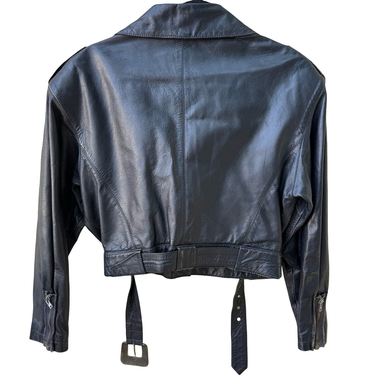 Marc Laurent Vintage 80s Belted Rocker Grunge Biker Moto Leather Jacket Black M