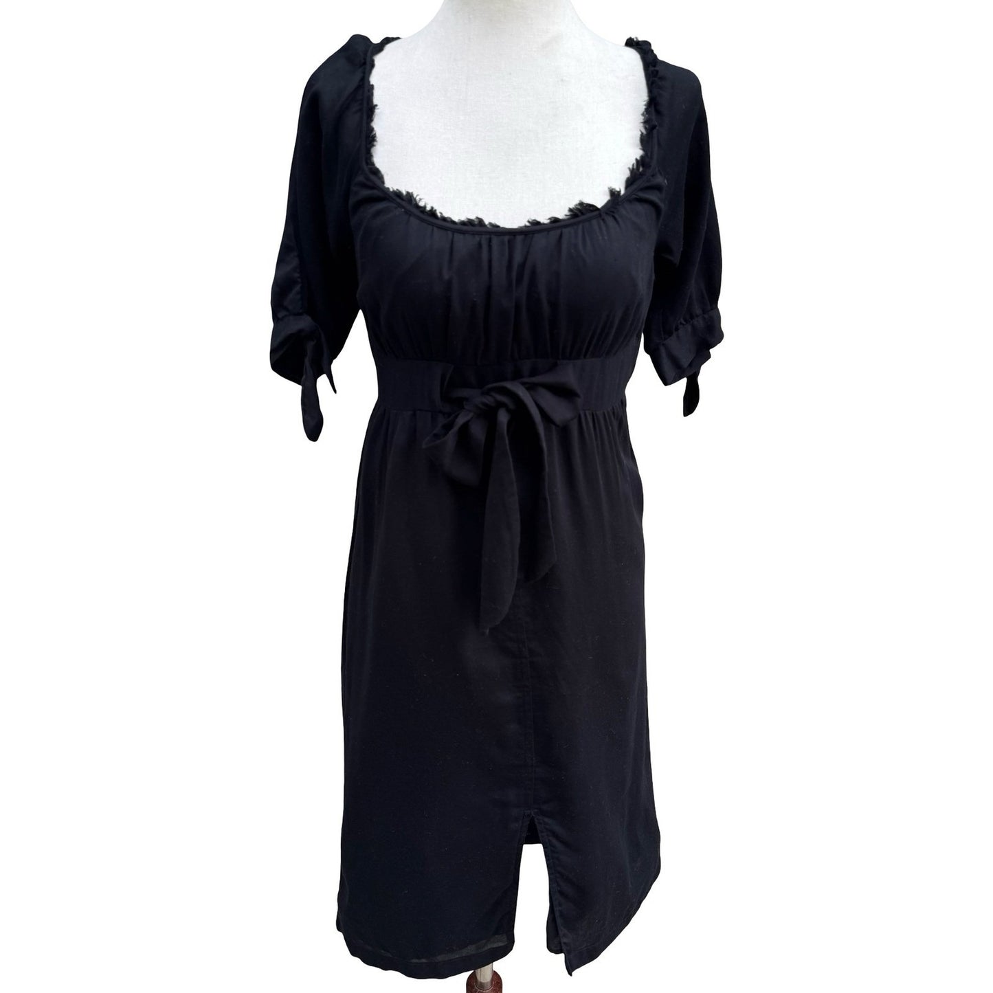Banana Republic Milkmaid Coquette Romantic Dress Empire Waist Bow Cotton Black 0