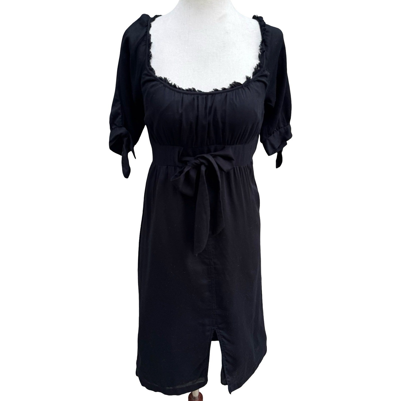 Banana Republic Milkmaid Coquette Romantic Dress Empire Waist Bow Cotton Black 0