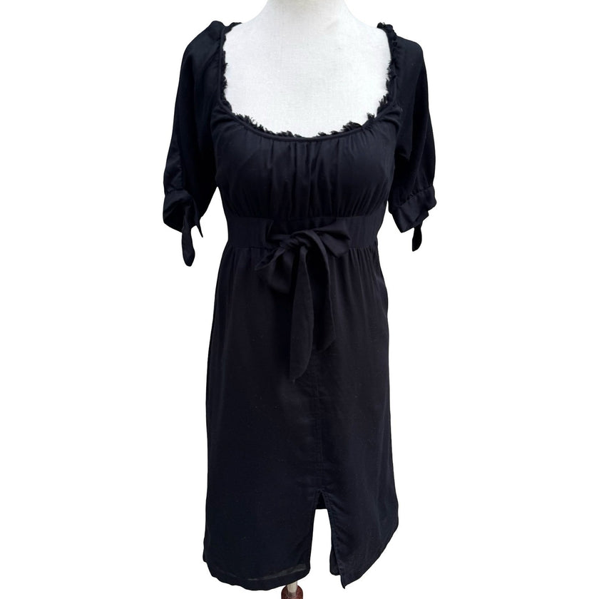 Banana Republic Milkmaid Coquette Romantic Dress Empire Waist Bow Cotton Black 0