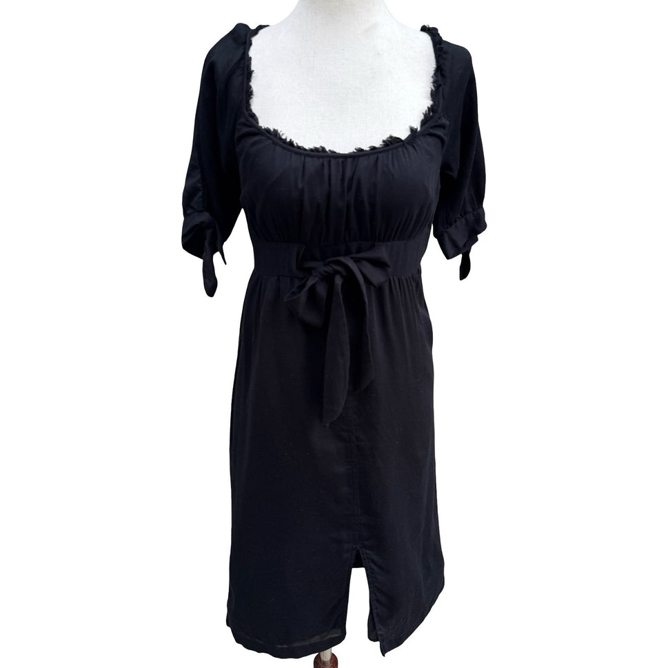 Banana Republic Milkmaid Coquette Romantic Dress Empire Waist Bow Cotton Black 0