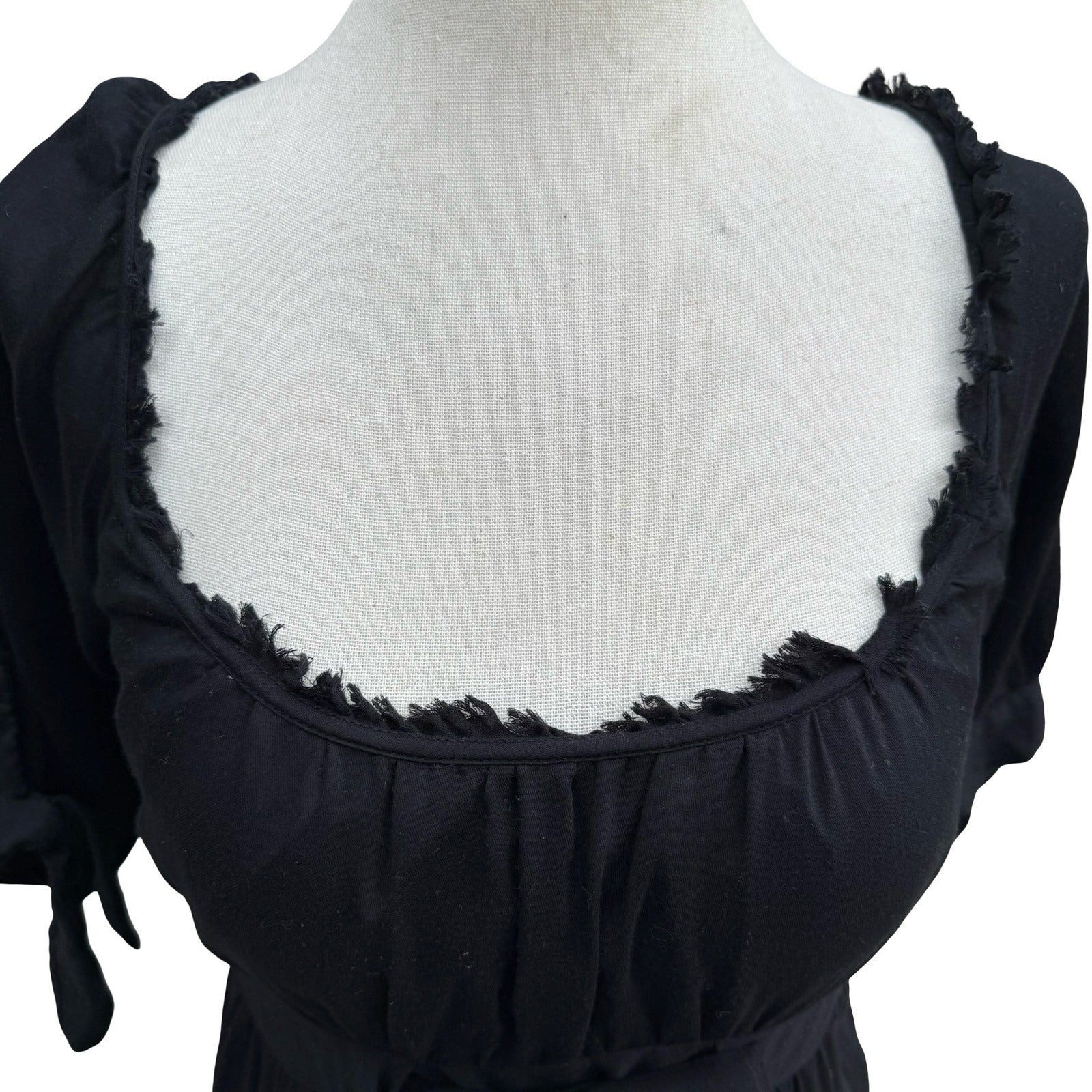 Banana Republic Milkmaid Coquette Romantic Dress Empire Waist Bow Cotton Black 0