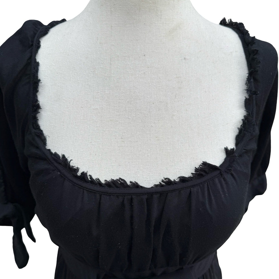 Banana Republic Milkmaid Coquette Romantic Dress Empire Waist Bow Cotton Black 0
