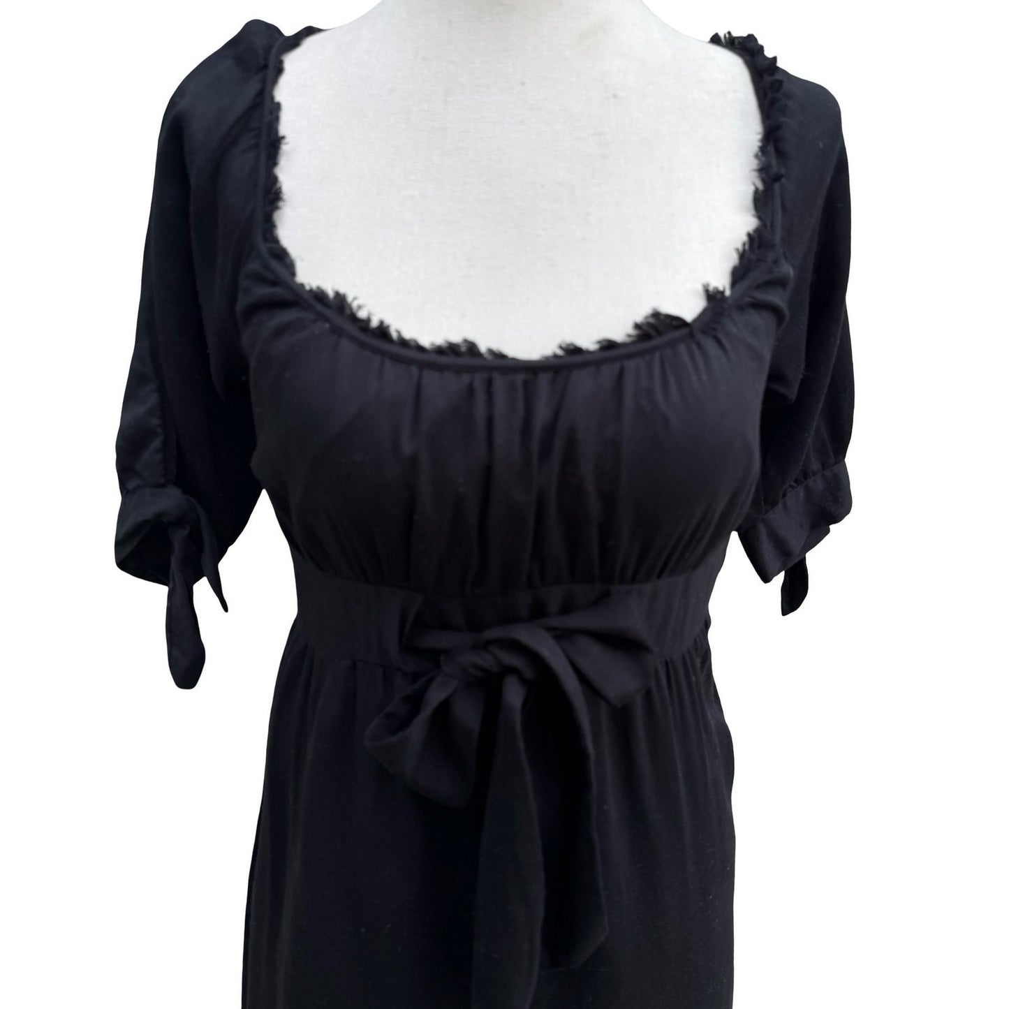 Banana Republic Milkmaid Coquette Romantic Dress Empire Waist Bow Cotton Black 0