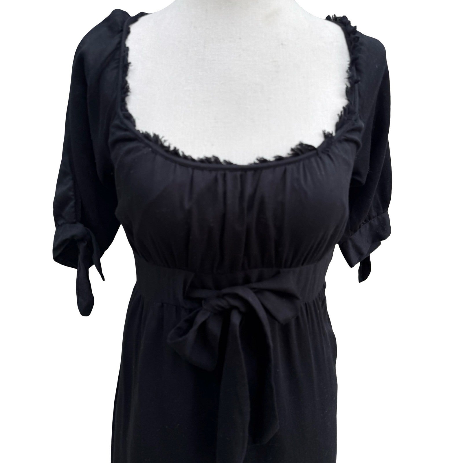 Banana Republic Milkmaid Coquette Romantic Dress Empire Waist Bow Cotton Black 0
