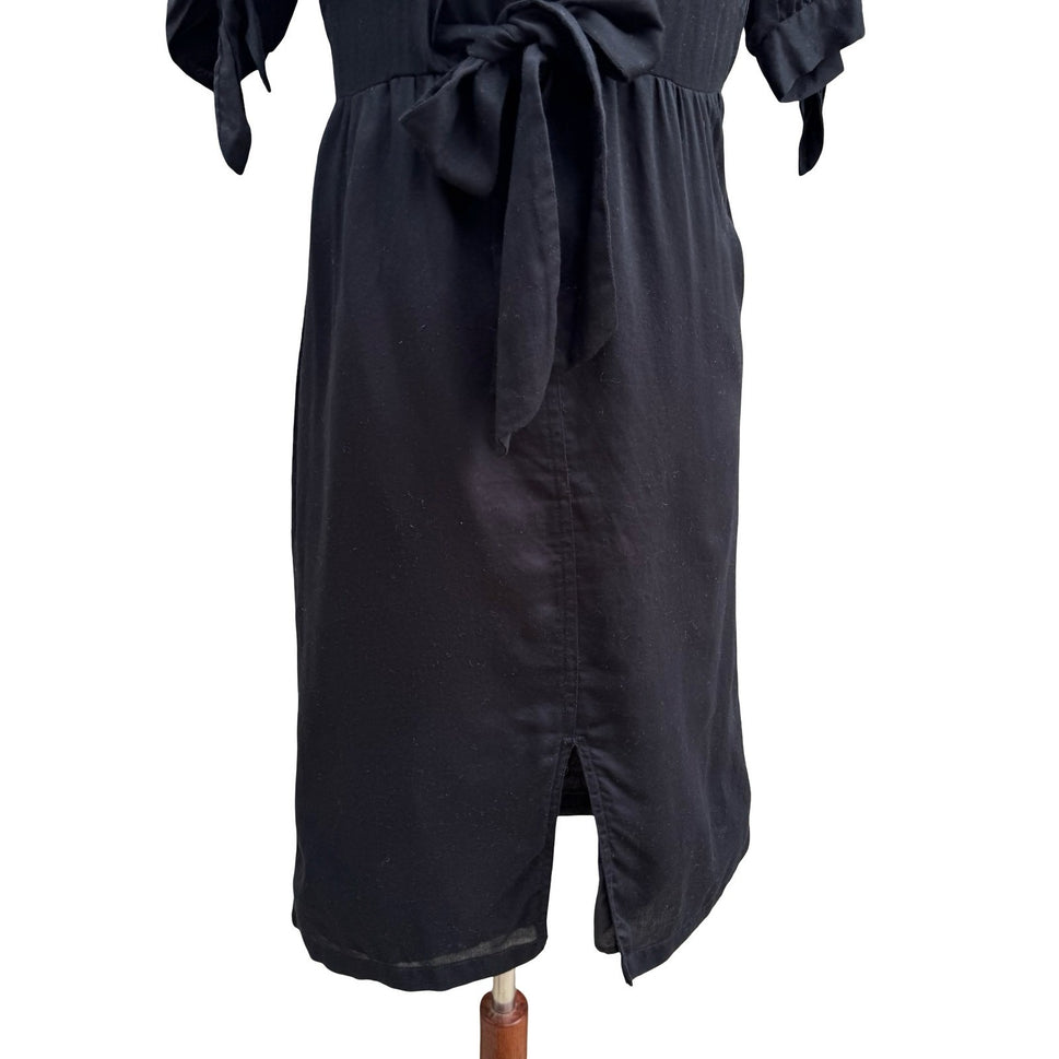 Banana Republic Milkmaid Coquette Romantic Dress Empire Waist Bow Cotton Black 0