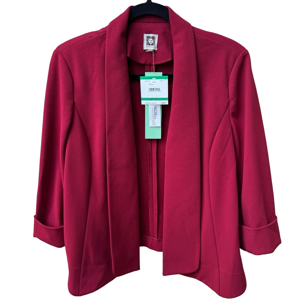 Anne Klein Careerwear Shawl Collar Open Front Chic Layering Blazer Jacket Red L