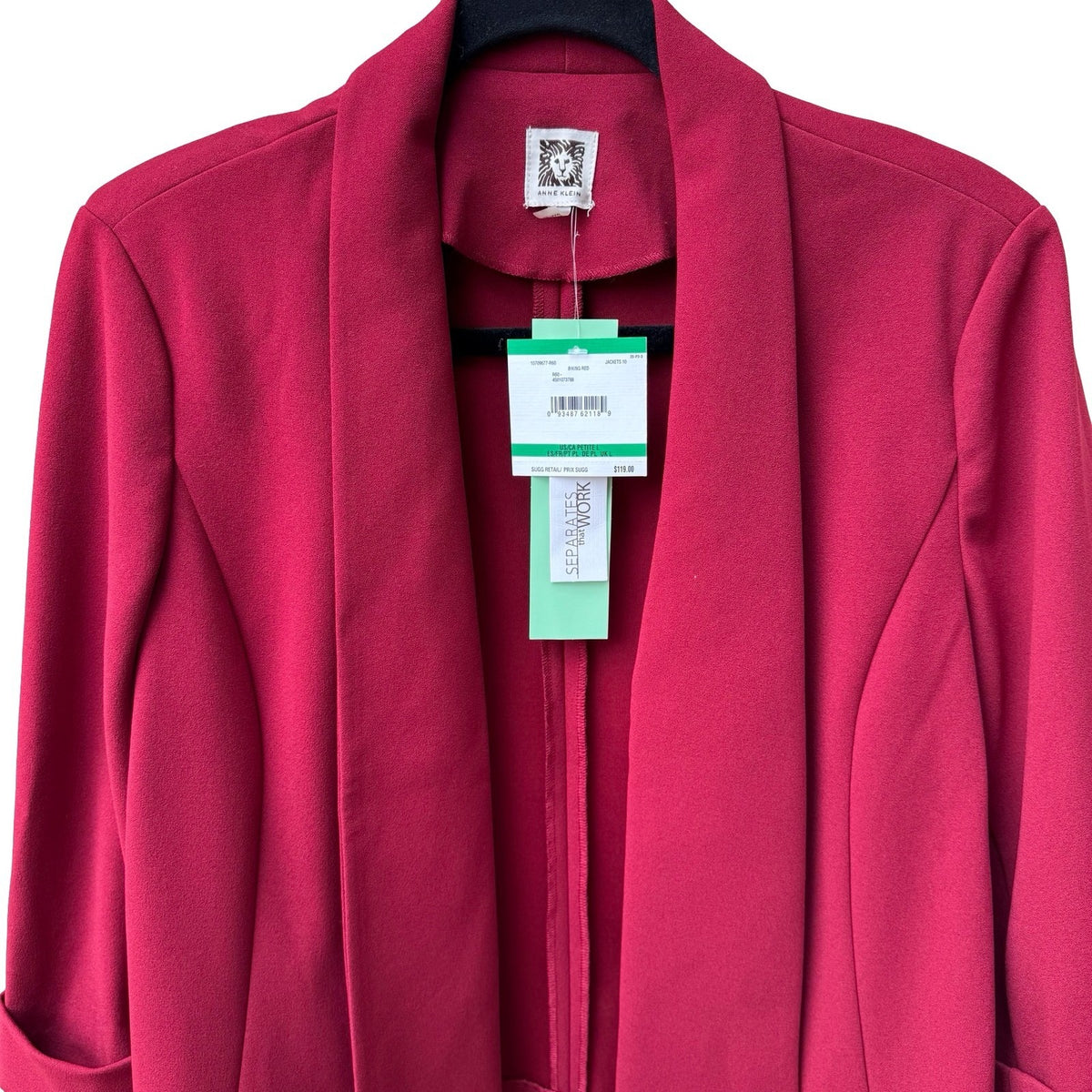Anne Klein Careerwear Shawl Collar Open Front Chic Layering Blazer Jacket Red L