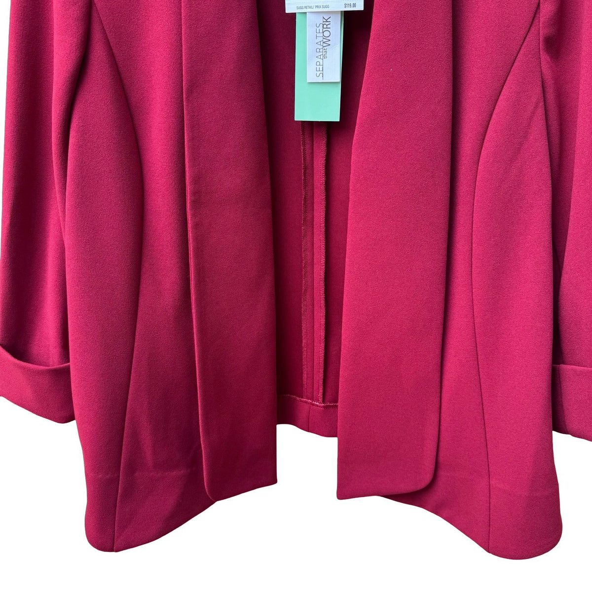 Anne Klein Careerwear Shawl Collar Open Front Chic Layering Blazer Jacket Red L