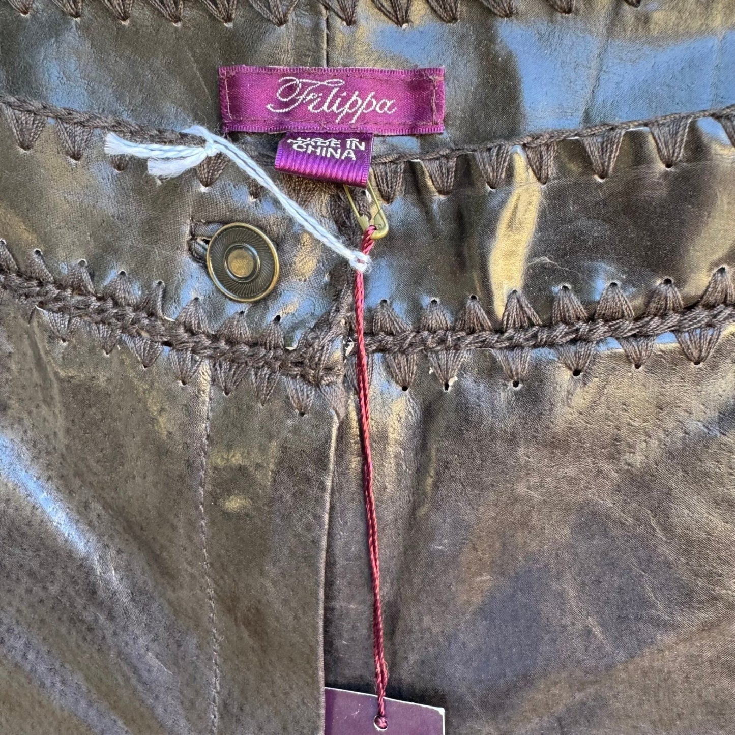 Filippa Y2K Leather Western Boho Cowgirl Moto Biker Whipstitch Fringe Pant 2 NEW