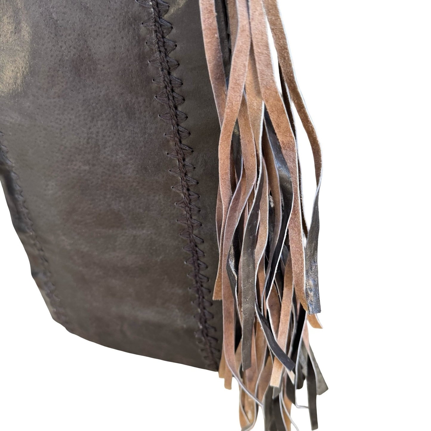 Filippa Y2K Leather Western Boho Cowgirl Moto Biker Whipstitch Fringe Pant 2 NEW