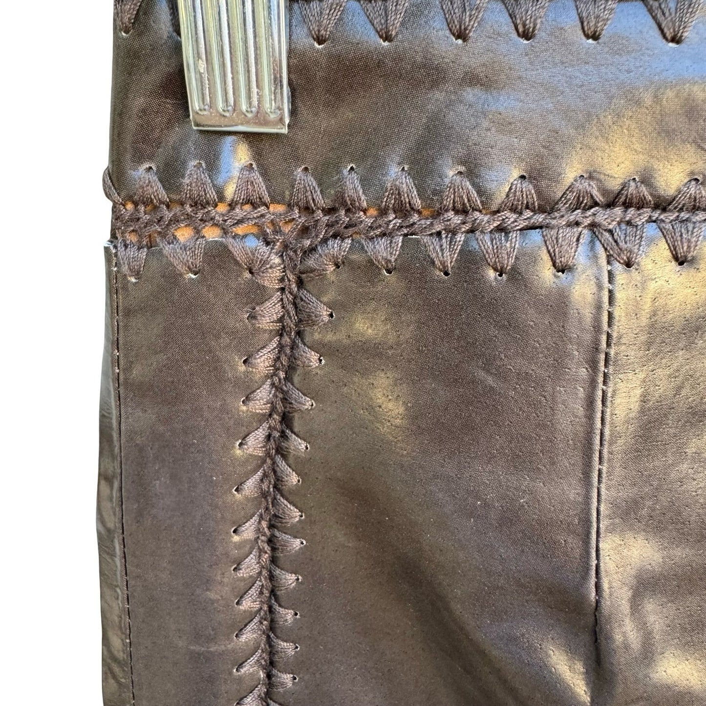 Filippa Y2K Leather Western Boho Cowgirl Moto Biker Whipstitch Fringe Pant 2 NEW