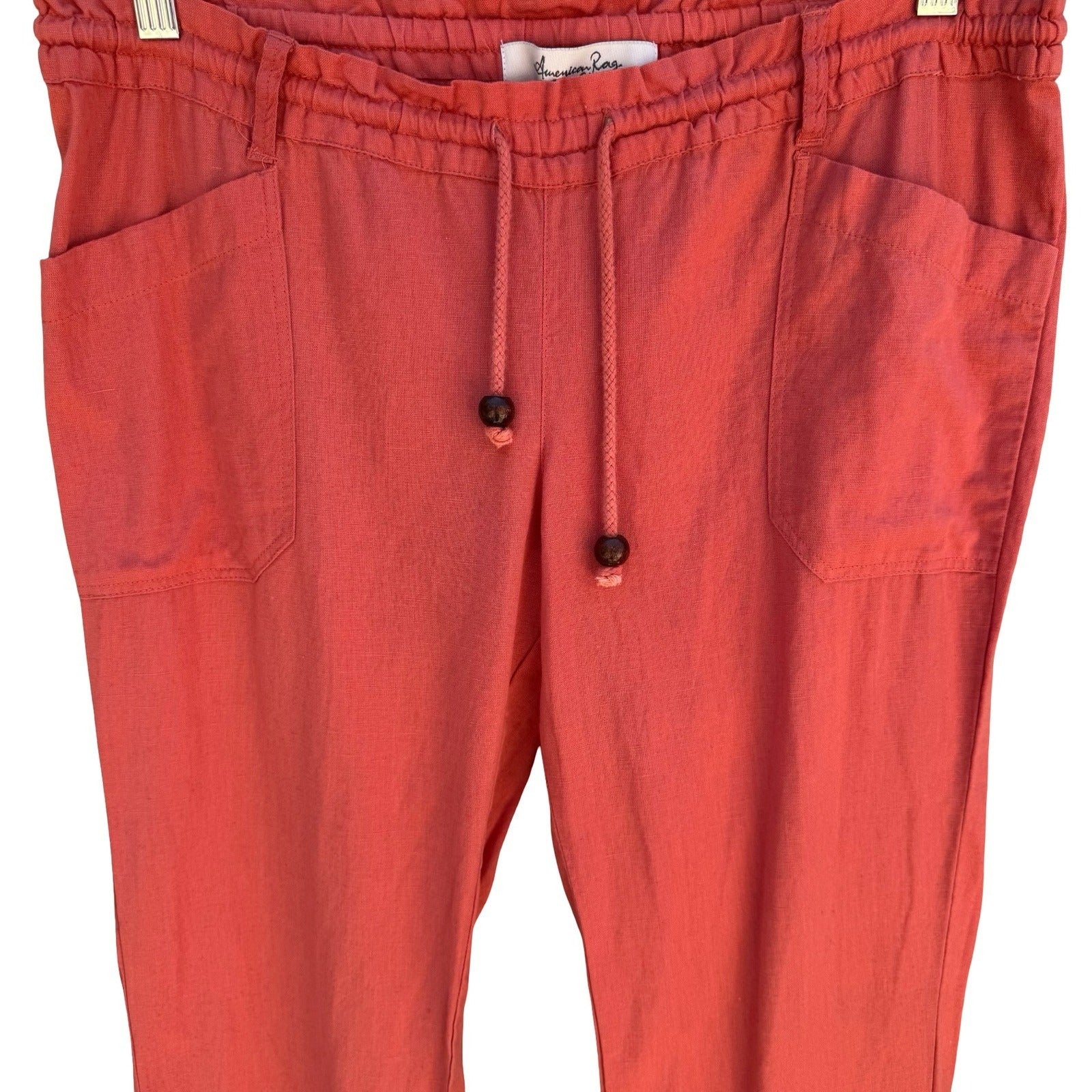 American Rag Coastal Beachy Linen Blend Elastic Drawstring Pants Coral Womens S