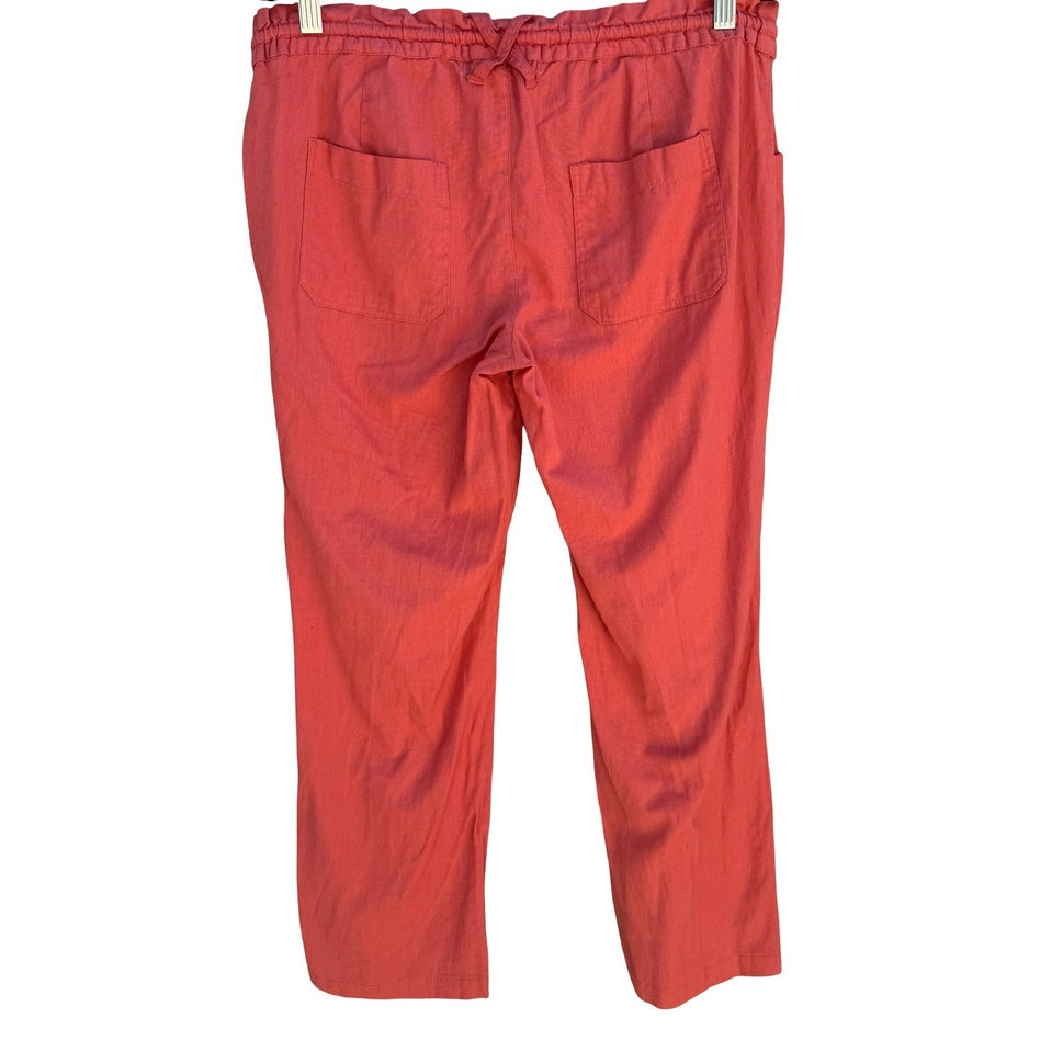 American Rag Coastal Beachy Linen Blend Elastic Drawstring Pants Coral Womens S