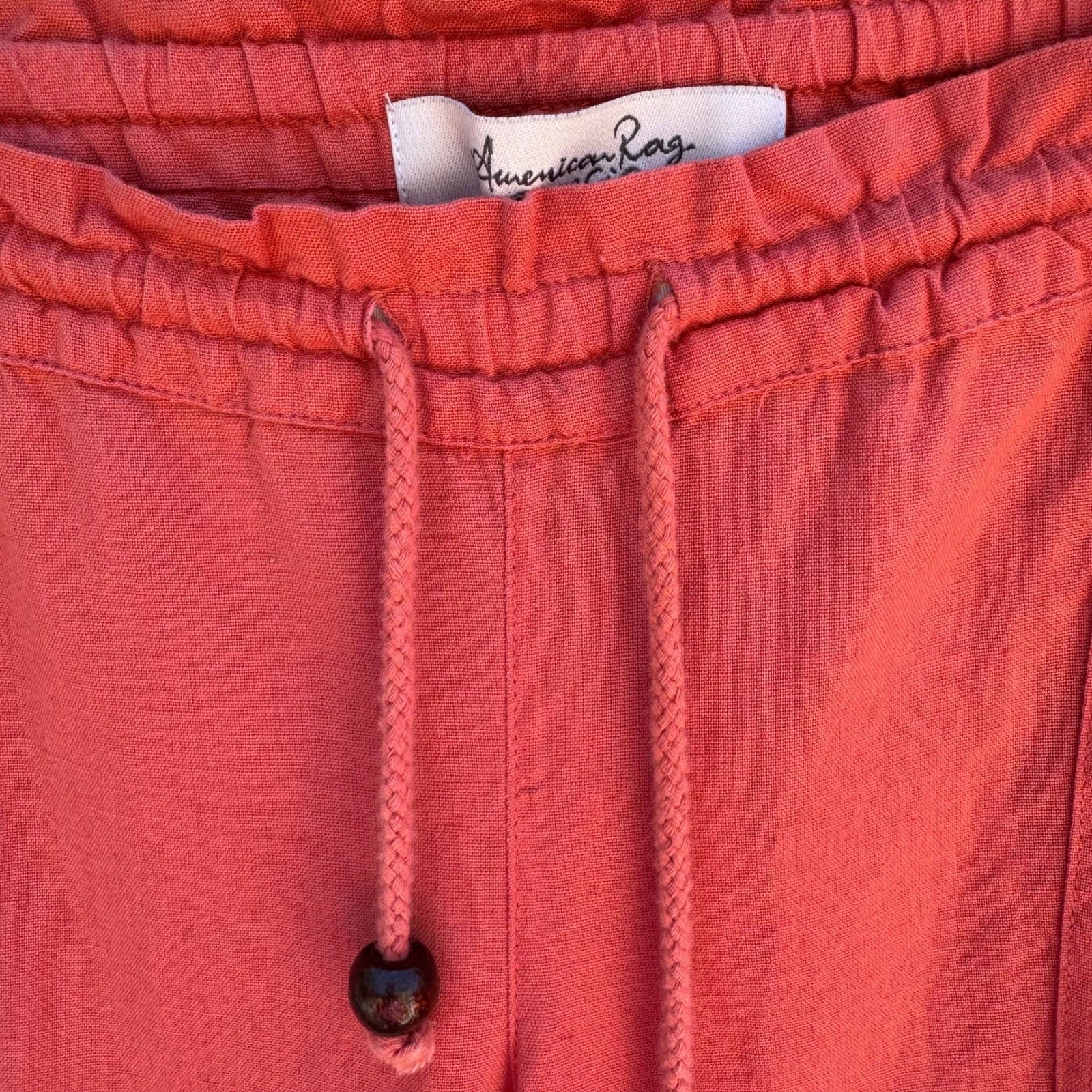 American Rag Coastal Beachy Linen Blend Elastic Drawstring Pants Coral Womens S