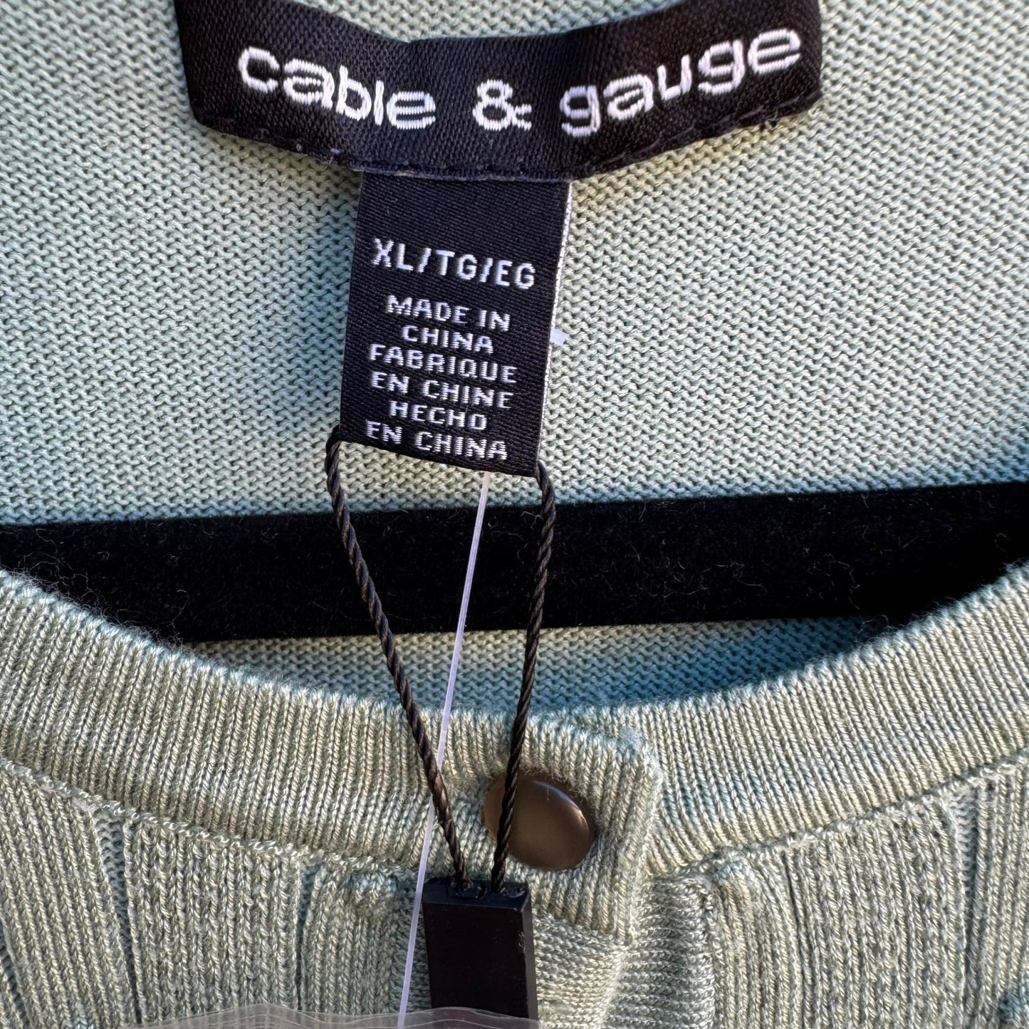 Cable & Gauge Minimalist Pastel Green Pointelle Popcorn Knit Cardigan XL NEW