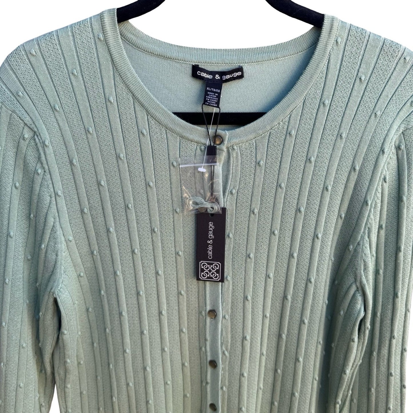 Cable & Gauge Minimalist Pastel Green Pointelle Popcorn Knit Cardigan XL NEW