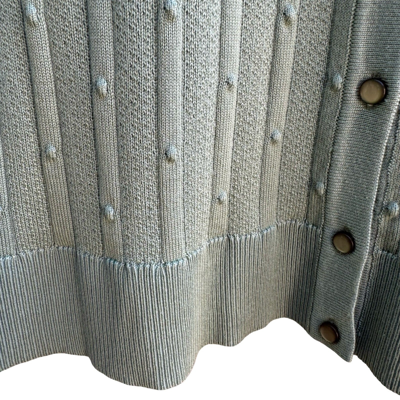 Cable & Gauge Minimalist Pastel Green Pointelle Popcorn Knit Cardigan XL NEW