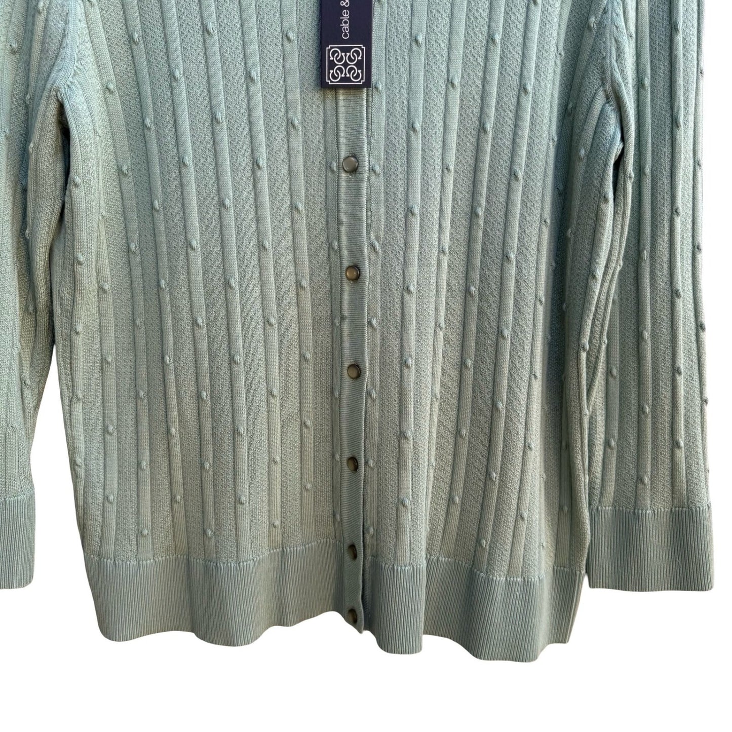 Cable & Gauge Minimalist Pastel Green Pointelle Popcorn Knit Cardigan XL NEW
