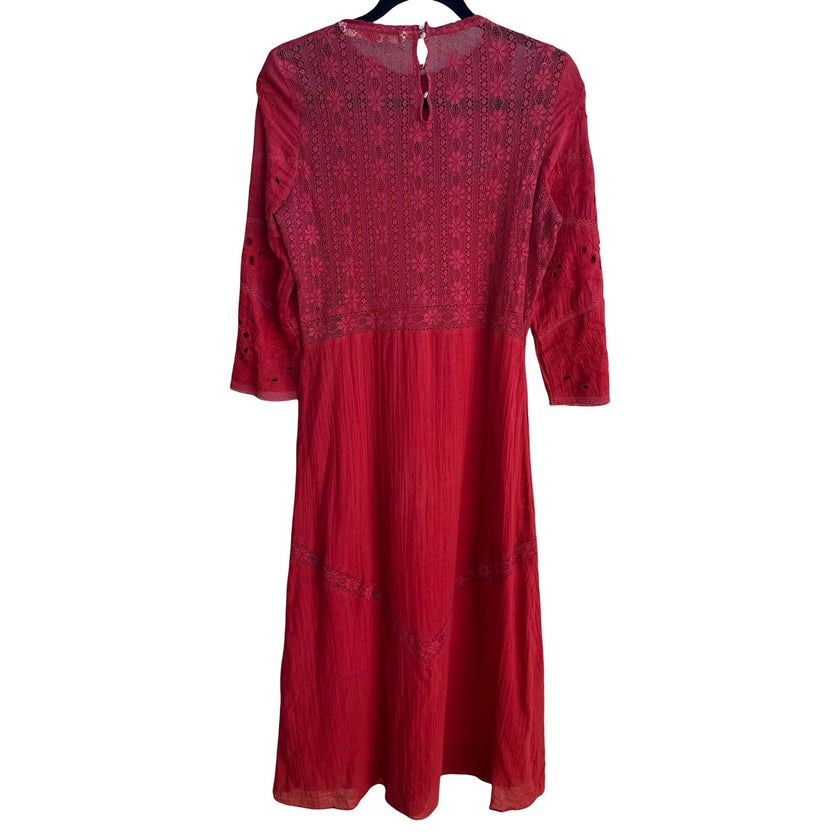 Zara Boho Cottagecore Romantic Eyelet Peasant Ethereal Gauze Lace Midi Dress XS