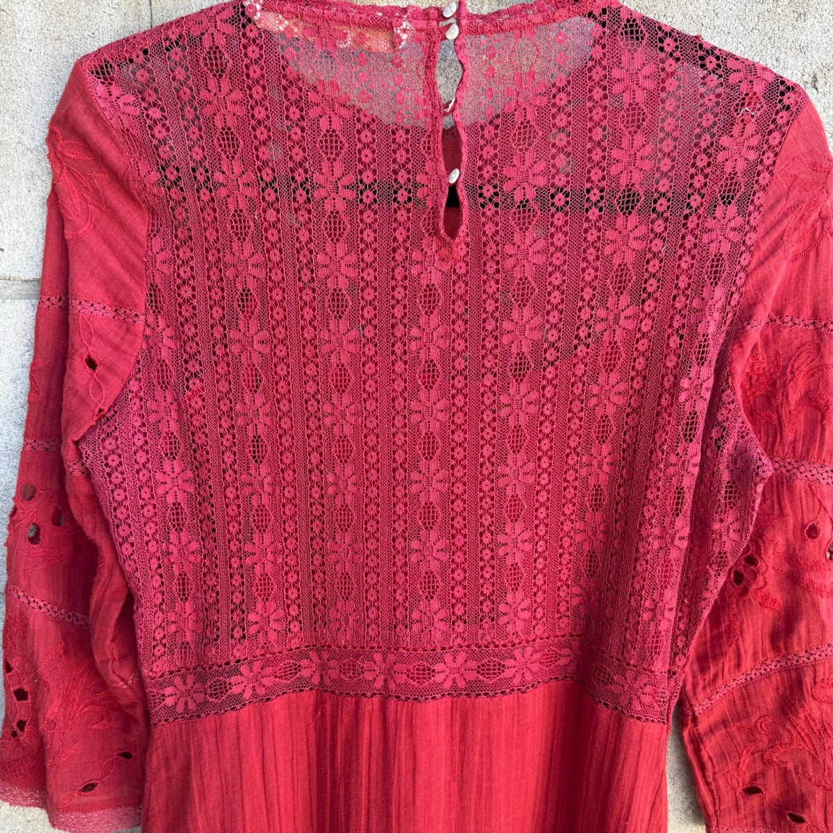 Zara Boho Cottagecore Romantic Eyelet Peasant Ethereal Gauze Lace Midi Dress XS