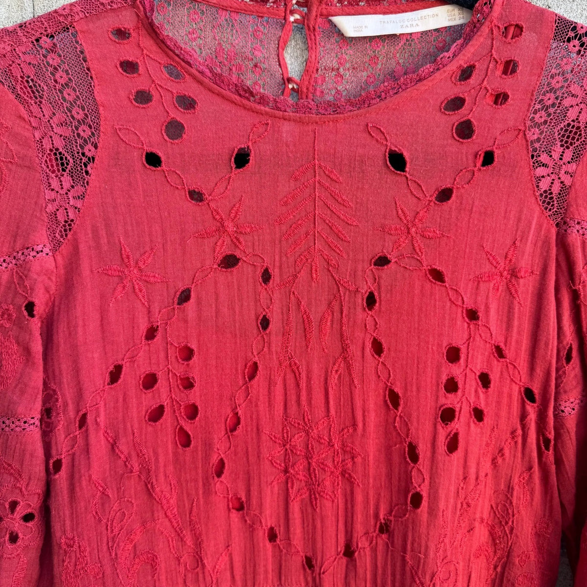 Zara Boho Cottagecore Romantic Eyelet Peasant Ethereal Gauze Lace Midi Dress XS