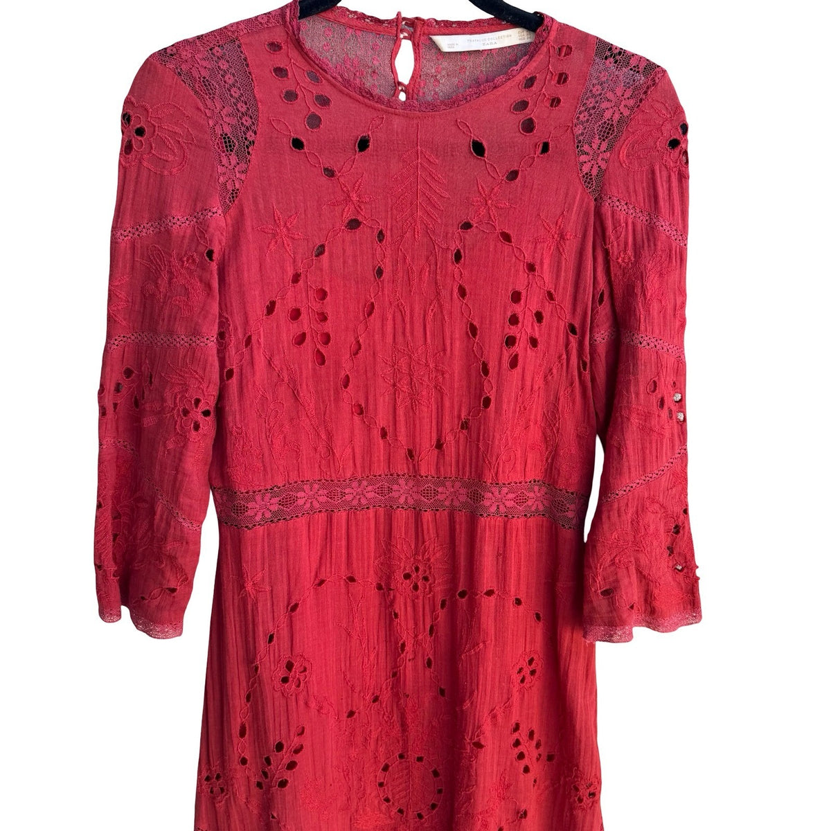 Zara Boho Cottagecore Romantic Eyelet Peasant Ethereal Gauze Lace Midi Dress XS